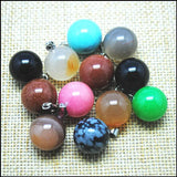 6pcs Gem Stone Ball Pendants Charms Natural Semi Precious Stone 14mm