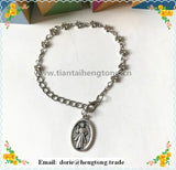 5mm Alloy Flower Bead Rosary Bracelet with Divine Mercy Charm