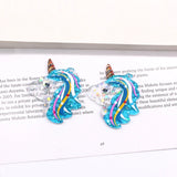 6pcs Acrylic Unicorn Earring Charms Cartoon Animal Pendant DIY Jewelry