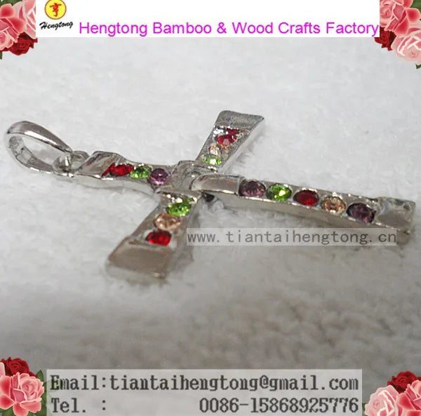 6pcs Shinny Rhinestone Cross Pendant, Alloy Sweater Chain Coat Pendant