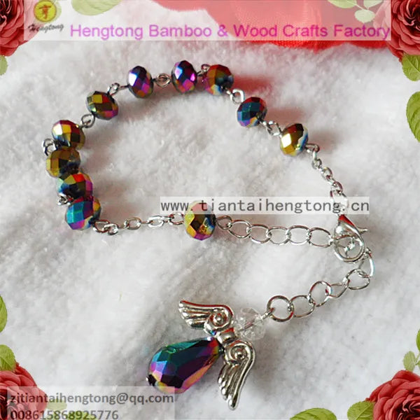 6pcs/pack Mixed Crystal Rosary Bracelet with Angel Wing Pendant