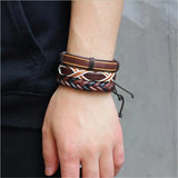 6pcs Leather Bracelet Men Brown Multilayer Rope Bracelets & Bangles