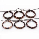 6pcs Leather Bracelet Men Brown Multilayer Rope Bracelets & Bangles