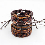 6pcs Leather Bracelet Men Brown Multilayer Rope Bracelets & Bangles