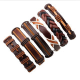 6pcs Leather Bracelet Men Brown Multilayer Rope Bracelets & Bangles