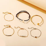 6pcs Heart Chain Bracelets Women Beads Cuff Bohemian Jewelry
