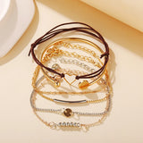6pcs Heart Chain Bracelets Women Beads Cuff Bohemian Jewelry