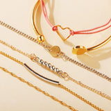 6pcs Heart Chain Bracelets Women Beads Cuff Bohemian Jewelry