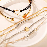 6pcs Heart Chain Bracelets Women Beads Cuff Bohemian Jewelry