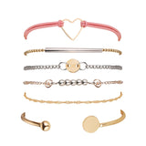 6pcs Heart Chain Bracelets Women Beads Cuff Bohemian Jewelry