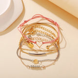 6pcs Heart Chain Bracelets Women Beads Cuff Bohemian Jewelry