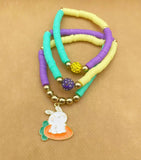 6pcs Polymer Clay Stretch Bracelet Happy Easter Rabbit Charms Bohemian