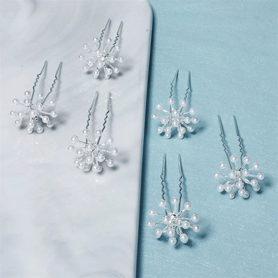 6pcs Silver Pearl Wedding Hairpin Set for Bride