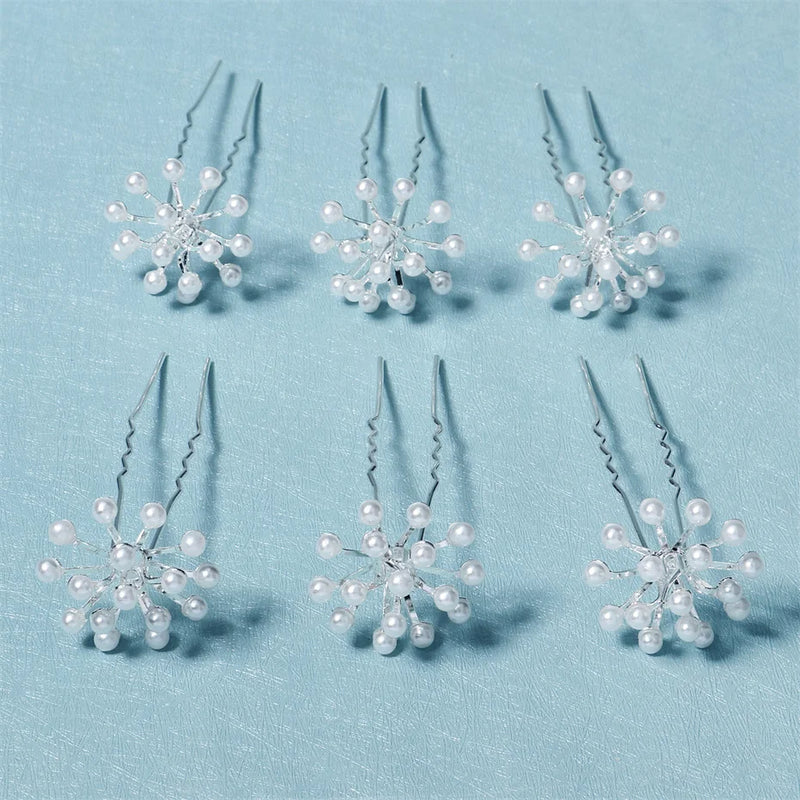 6pcs Silver Pearl Wedding Hairpin Set for Bride