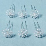 6pcs Silver Pearl Wedding Hairpin Set for Bride