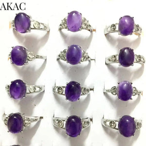 6pcs/set Amethyst Copper Adjustable Ring 8*10mm