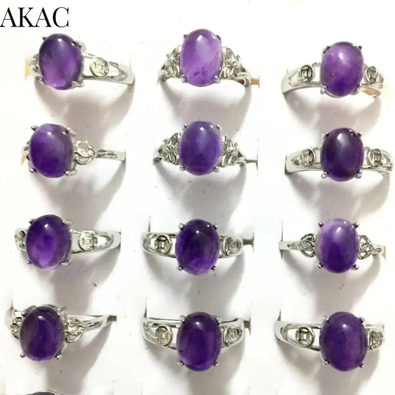 6pcs/set Amethyst Copper Adjustable Ring 8*10mm