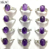 6pcs/set Amethyst Copper Adjustable Ring 8*10mm