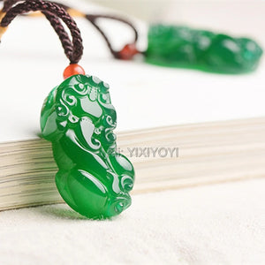 6pcs Handwork Green Red Agate Jade Carved PiXiu Lucky Pendant Necklace