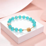 Natural Stone Crystal Beads Bracelet 8mm Lucky Charm Bohemian Casual 7.5in