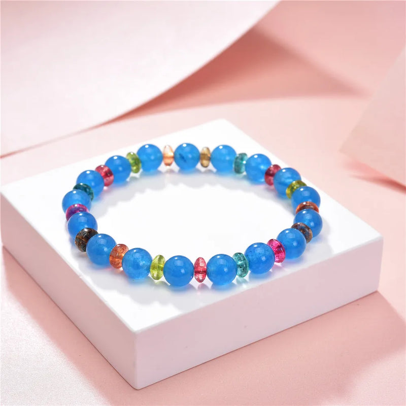 Natural Stone Jades Round Beads Bracelet for Women Bohemia Gift