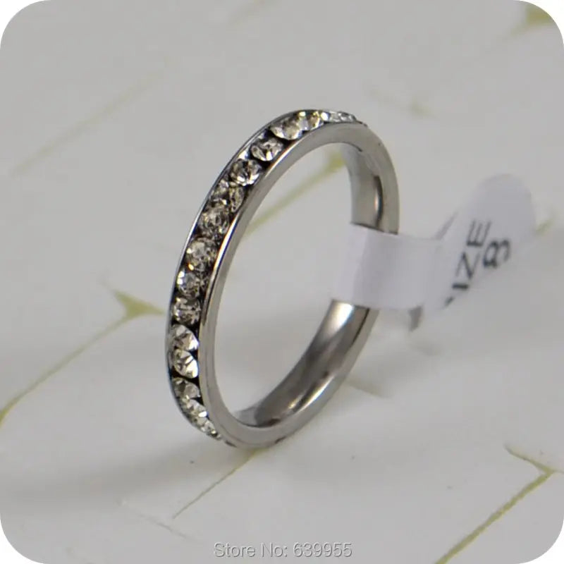 Circle CZ Rhinestone Wedding Ring Stainless Steel Comfort Fit