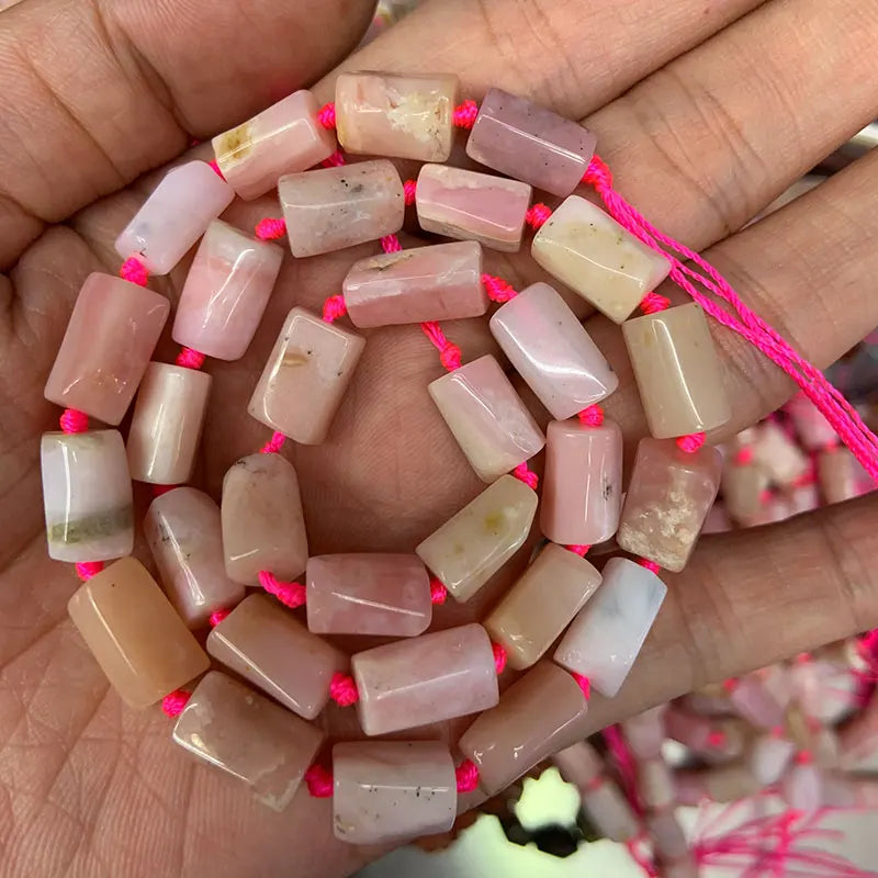 10mm Natural Pink Opal Stone Beads Tube Column Spacer Loose Beads 15''