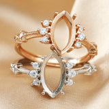 6x12MM Marquise Prong Ring Setting 925 Silver Rose Plated DIY Bezel
