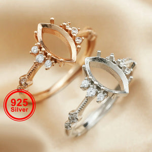 6x12MM Marquise Prong Ring Setting 925 Silver Rose Plated DIY Bezel