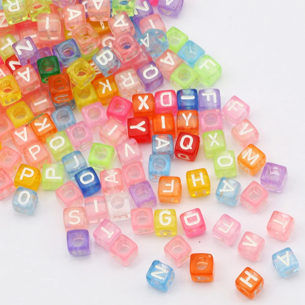 6x6mm Square Colored Acrylic Beads Letters Heart Loose Beads Jewelry Making DIY
