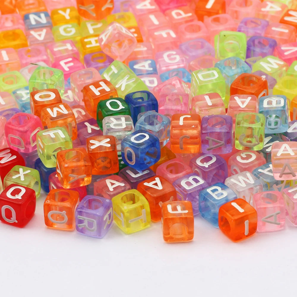 6x6mm Square Colored Acrylic Beads Letters Heart Loose Beads Jewelry Making DIY