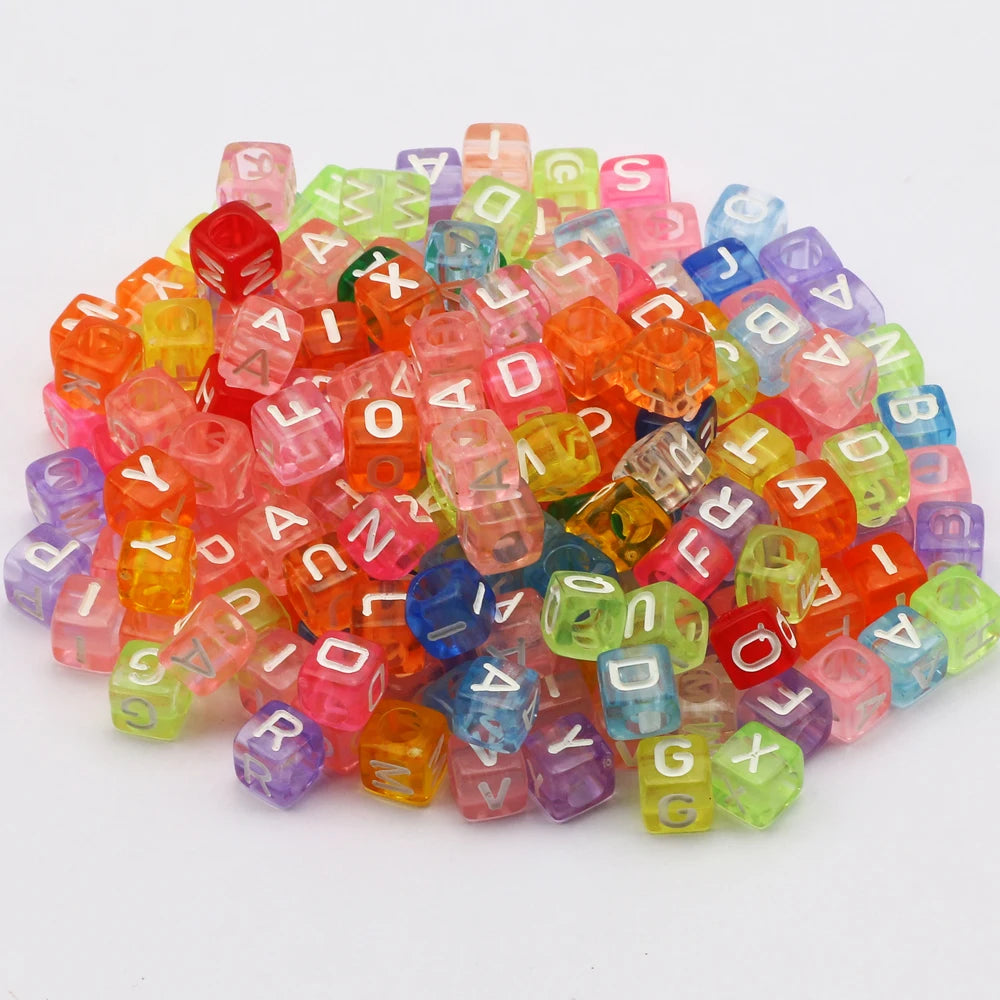 6x6mm Square Colored Acrylic Beads Letters Heart Loose Beads Jewelry Making DIY