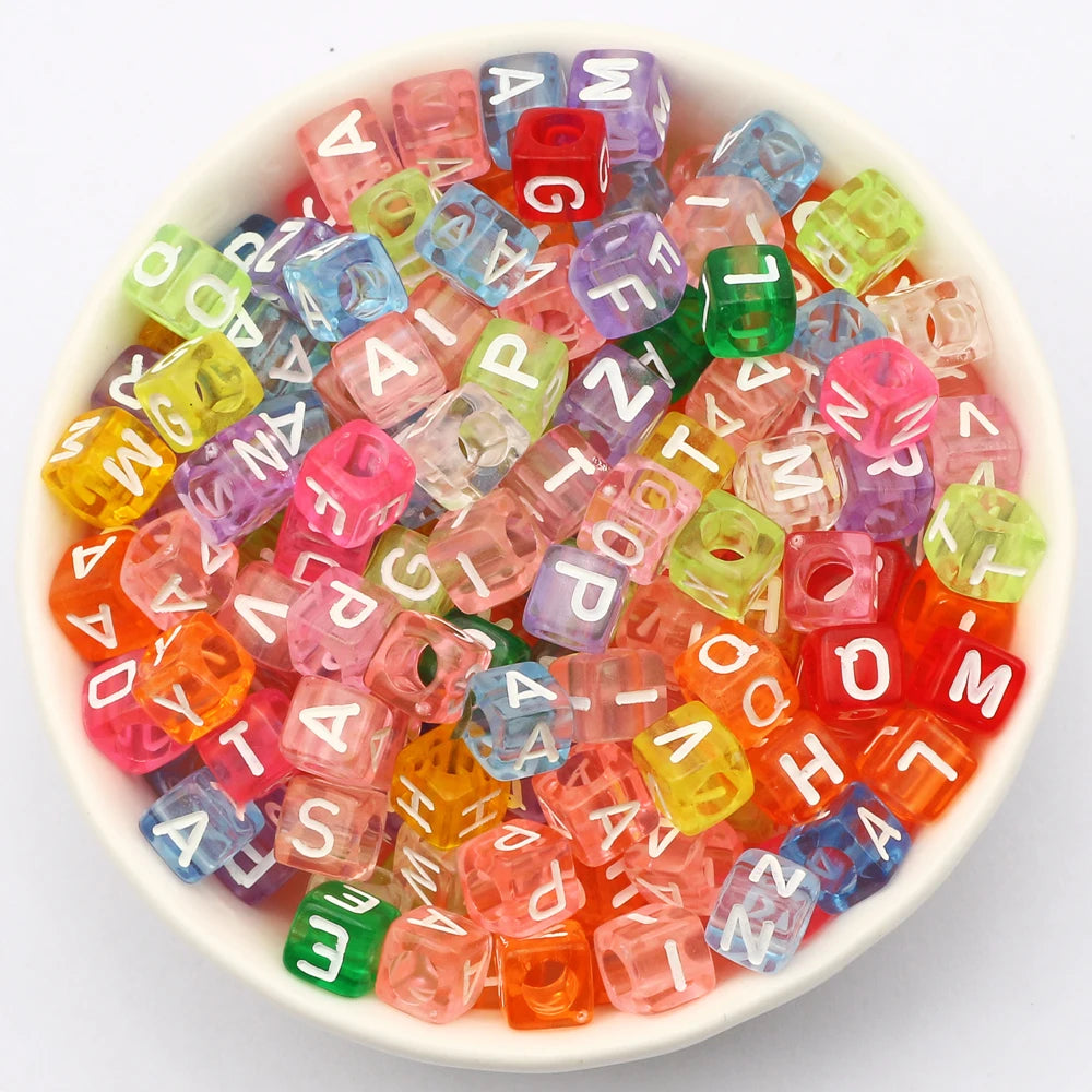 6x6mm Square Colored Acrylic Beads Letters Heart Loose Beads Jewelry Making DIY