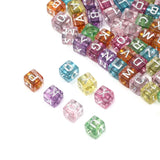 6x6mm Transparent Acrylic Beads Square Mixed Silver Letters Spacer Beads