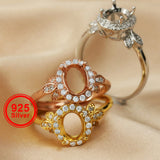 6x8MM Breast Milk Resin Oval Prong Ring Solid 925 Sterling Silver