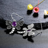 6x8MM Oval Amethyst Butterfly Drop Earrings 925 Sterling Silver Fine Jewelry