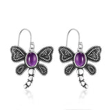6x8MM Oval Amethyst Butterfly Drop Earrings 925 Sterling Silver Fine Jewelry