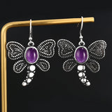 6x8MM Oval Amethyst Butterfly Drop Earrings 925 Sterling Silver Fine Jewelry