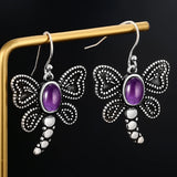 6x8MM Oval Amethyst Butterfly Drop Earrings 925 Sterling Silver Fine Jewelry