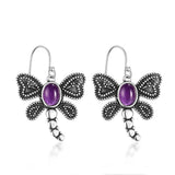 6x8MM Oval Amethyst Butterfly Drop Earrings 925 Sterling Silver Fine Jewelry