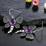 6x8MM Oval Amethyst Butterfly Drop Earrings 925 Sterling Silver Fine Jewelry