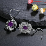 6x8MM Oval Amethyst Drop Earrings 925 Sterling Silver Moonstone Charoite Beads