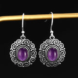 6x8MM Oval Amethyst Drop Earrings 925 Sterling Silver Moonstone Charoite Beads