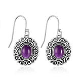6x8MM Oval Amethyst Drop Earrings 925 Sterling Silver Moonstone Charoite Beads