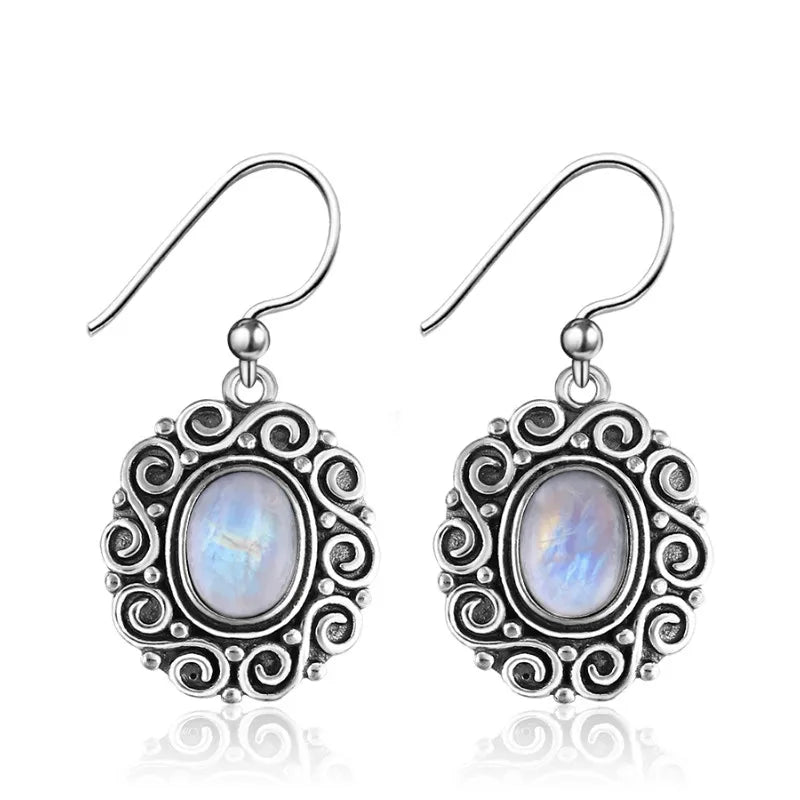 6x8MM Oval Amethyst Drop Earrings 925 Sterling Silver Moonstone Charoite Beads