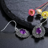 6x8MM Oval Amethyst Drop Earrings 925 Sterling Silver Moonstone Charoite Beads