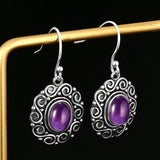 6x8MM Oval Amethyst Drop Earrings 925 Sterling Silver Moonstone Charoite Beads