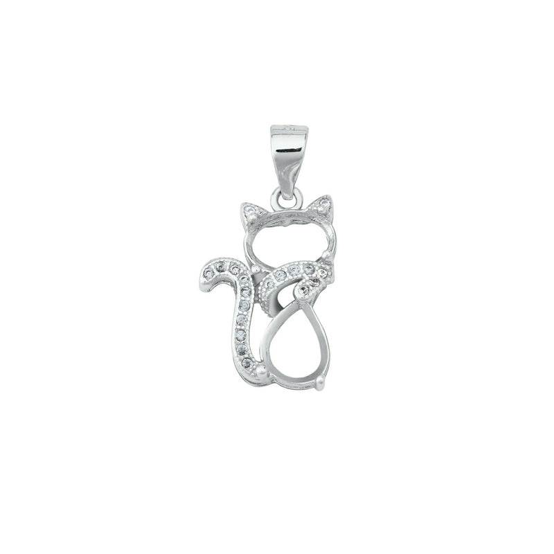 6x8MM Oval Prong Bezel Pendant Settings Rose Plated Kitty Cat Charm