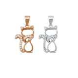 6x8MM Oval Prong Bezel Pendant Settings Rose Plated Kitty Cat Charm