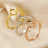925 Silver Rose Plated Oval Prong Ring Blank Setting Bezel Adjustable Band
